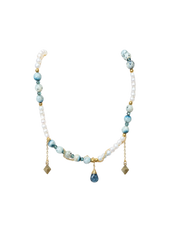 Collar Perlas y Piedras Azules con Cadena Enredada