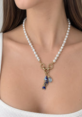 Collar Perlas con Dije Pez, Piedra y Cadena