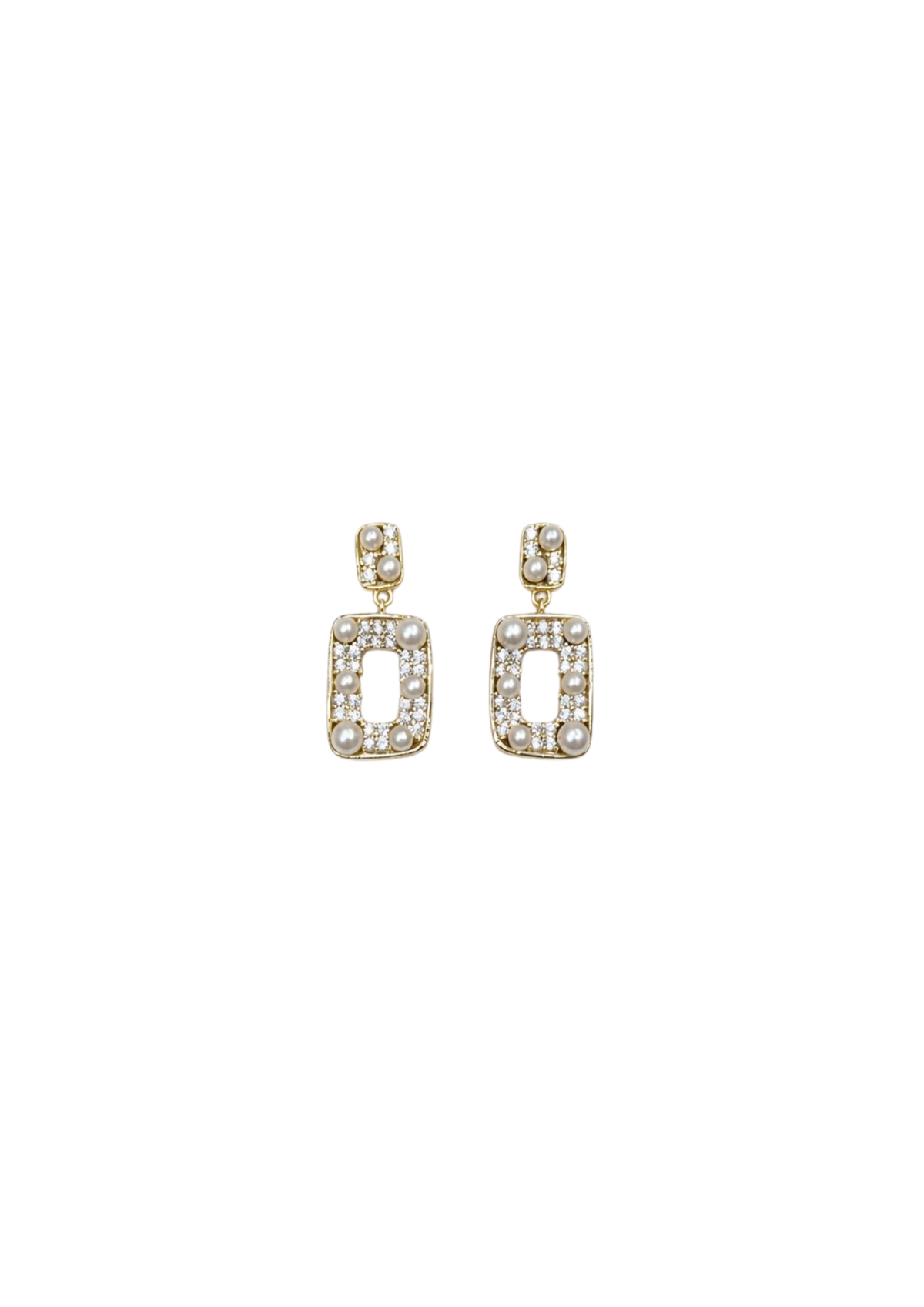 Arete Con Dije Rectangular Czs y Perlas
