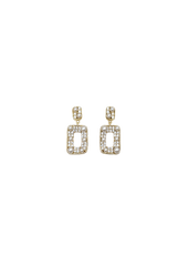 Arete Con Dije Rectangular Czs y Perlas