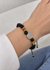 Pulsera San Benito Hilo Negro con Bolitas Negras