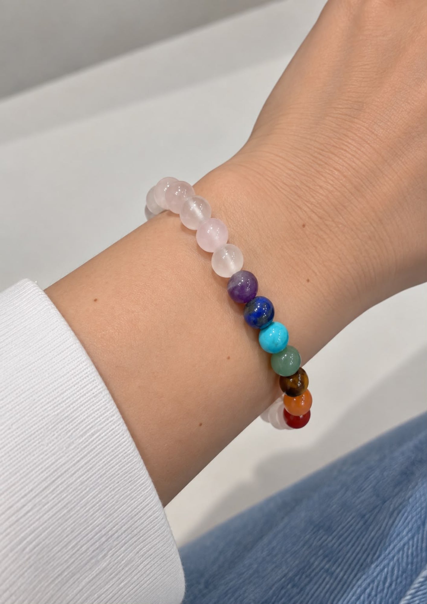 Pulsera Bolitas Chakras Rosas