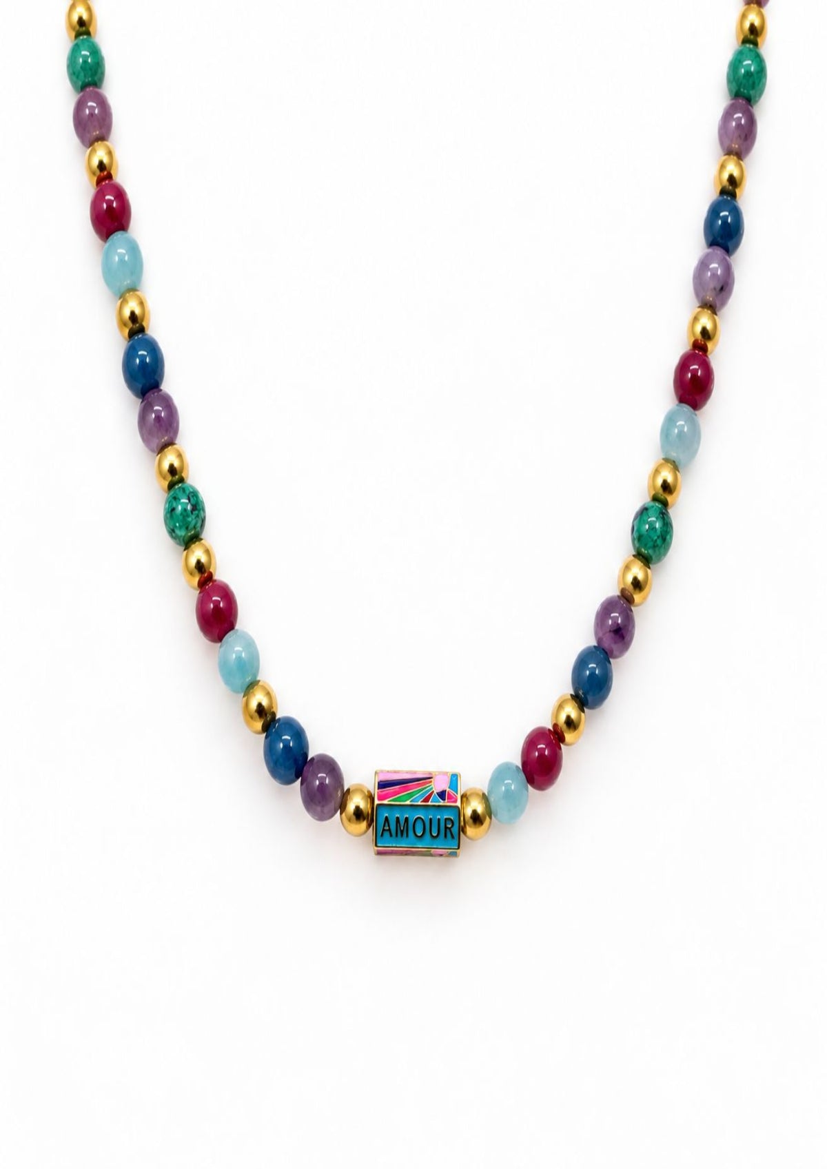 Collar De Piedras Naturales Y Dije Hexagonal