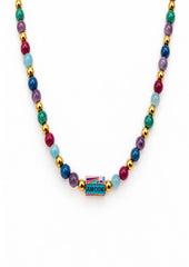 Collar De Piedras Naturales Y Dije Hexagonal
