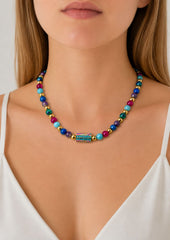 Collar De Piedras Naturales Y Dije Hexagonal