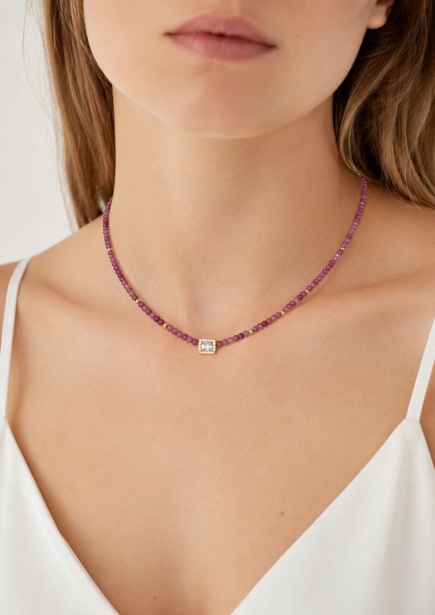 Collar De Piedras Naturales Turmalina Rosa