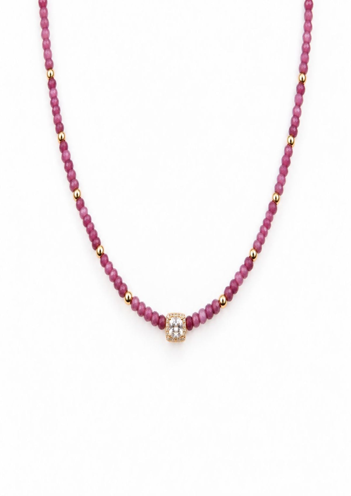Collar De Piedras Naturales Turmalina Rosa
