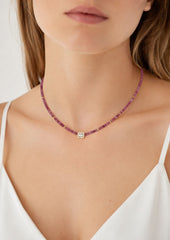 Collar De Piedras Naturales Turmalina Rosa