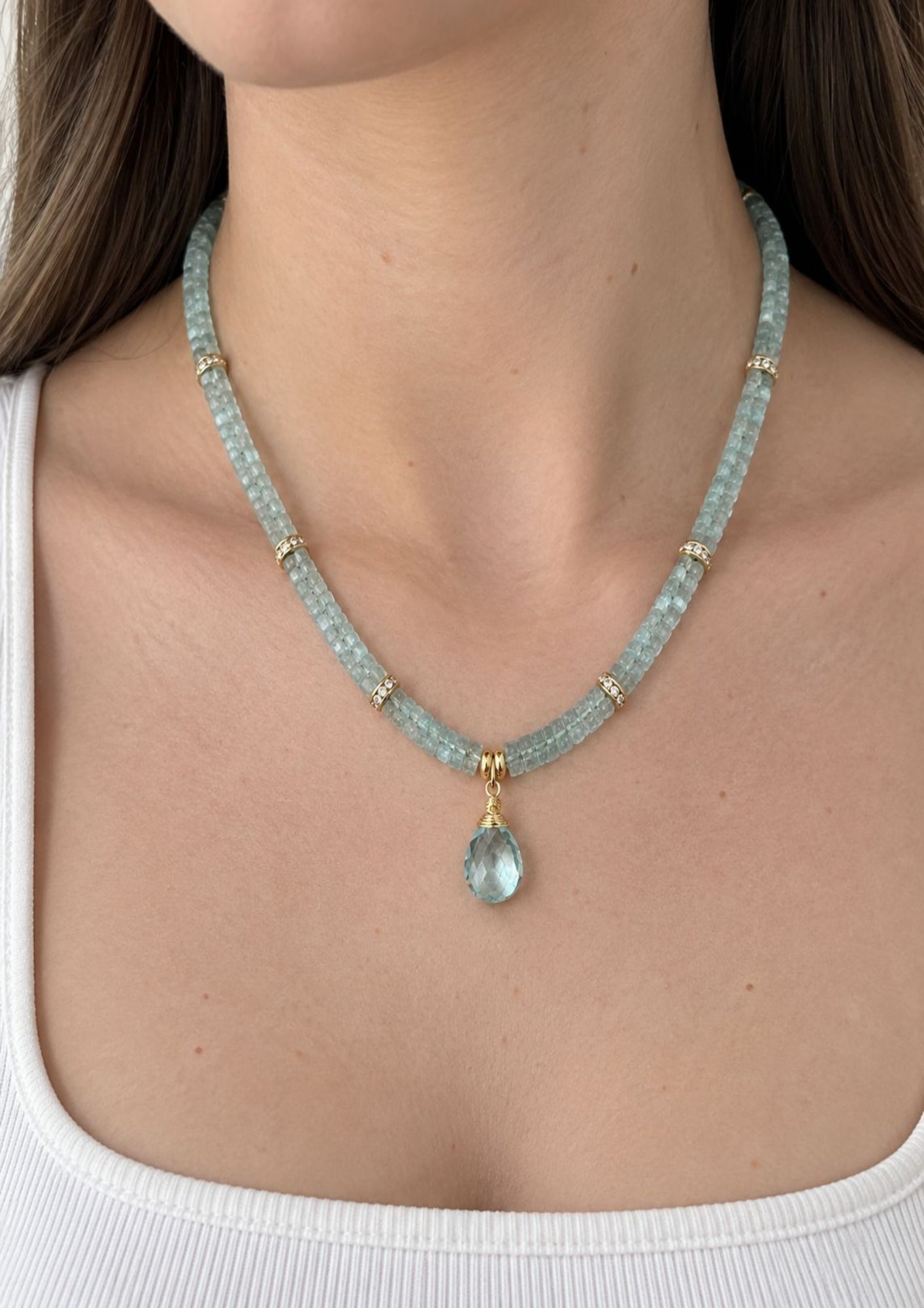 Collar Piedra Natural Aquamarina Chica